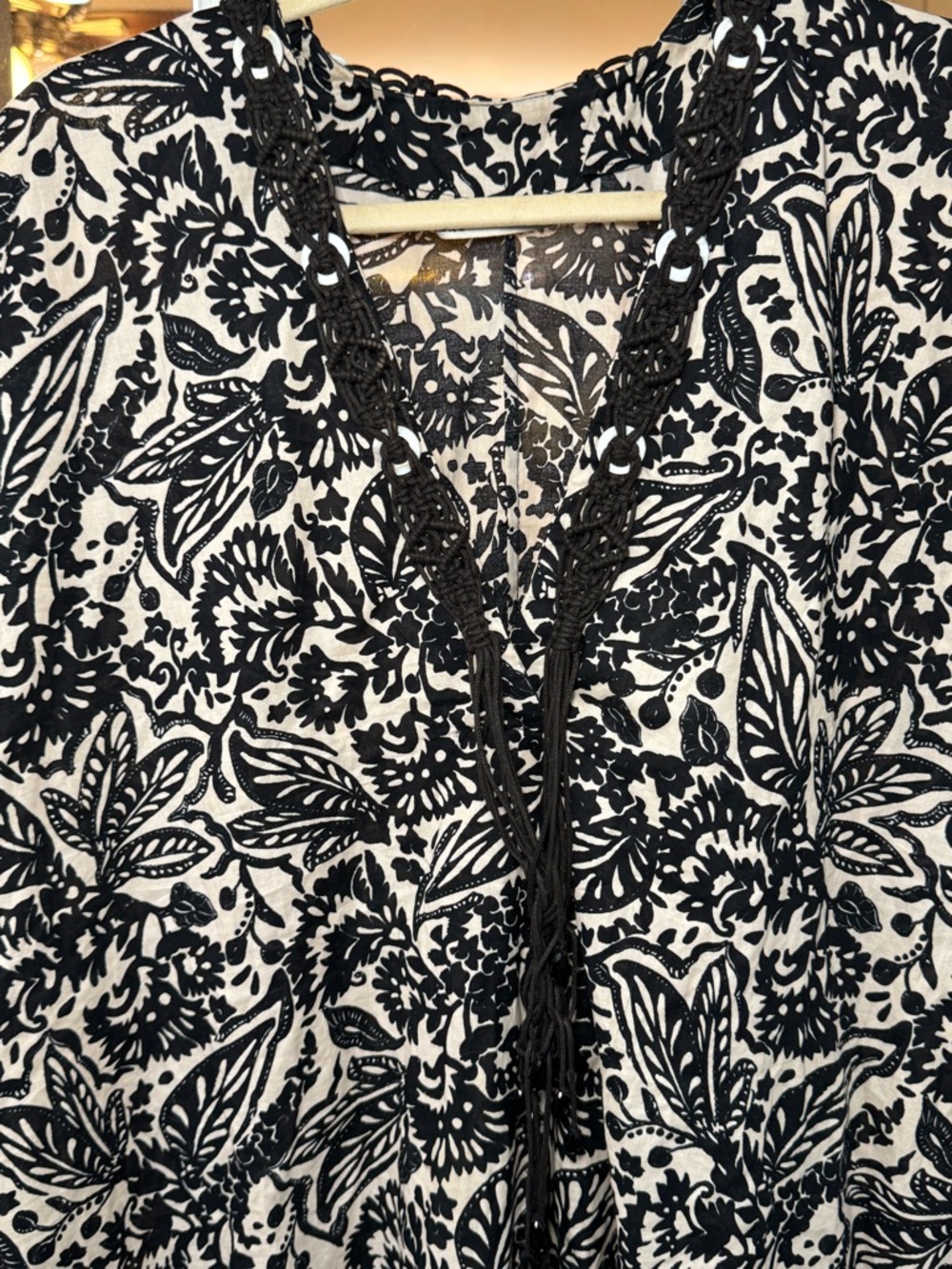 🤍▪️ Zara black/cream oversized, printed tunic dress with macramé and beading ▪️🤍 - Picture 4 of 8